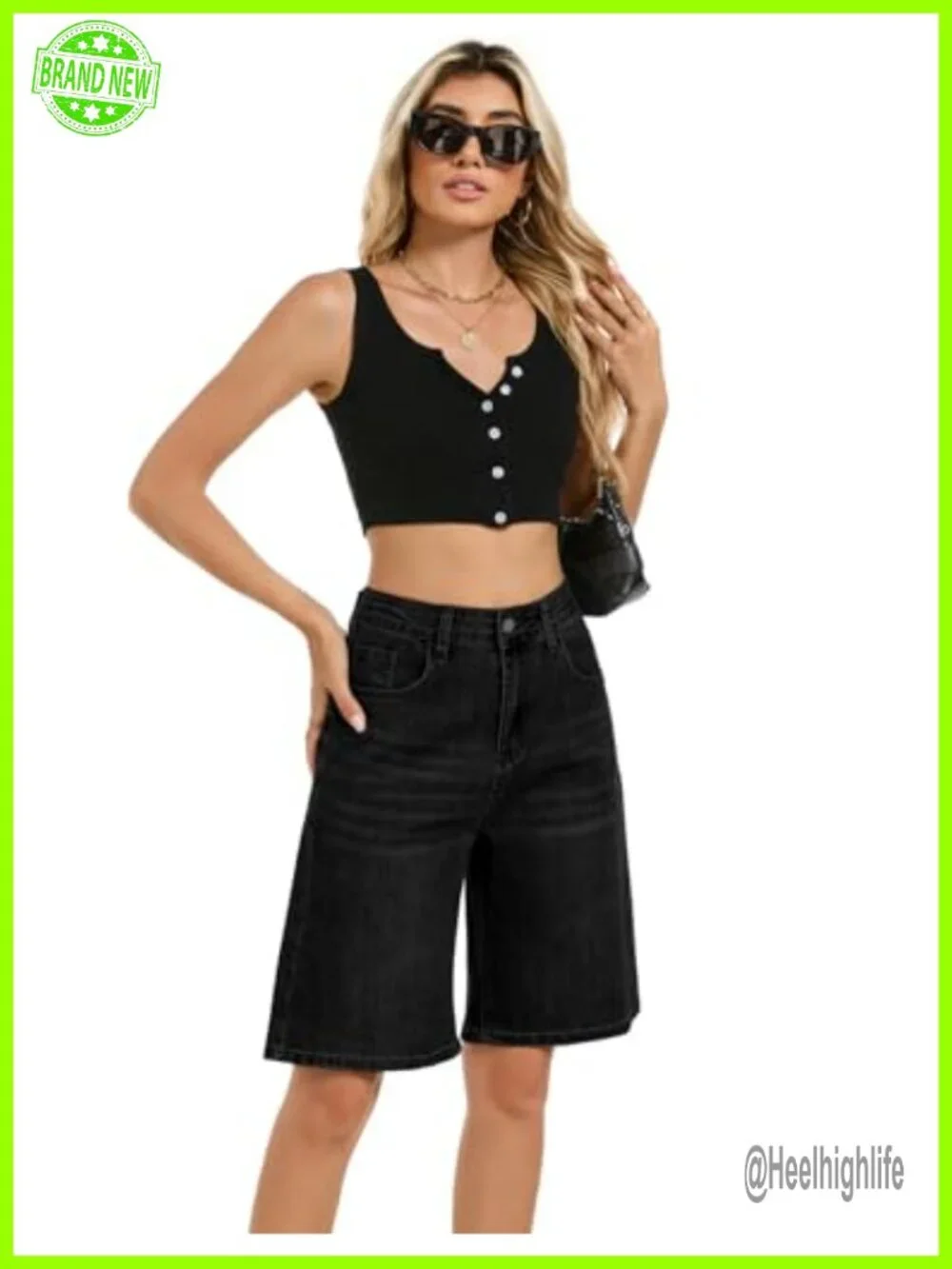 High Waisted Stretchy Denim Bermuda Shorts for Women Baggy Jorts Long